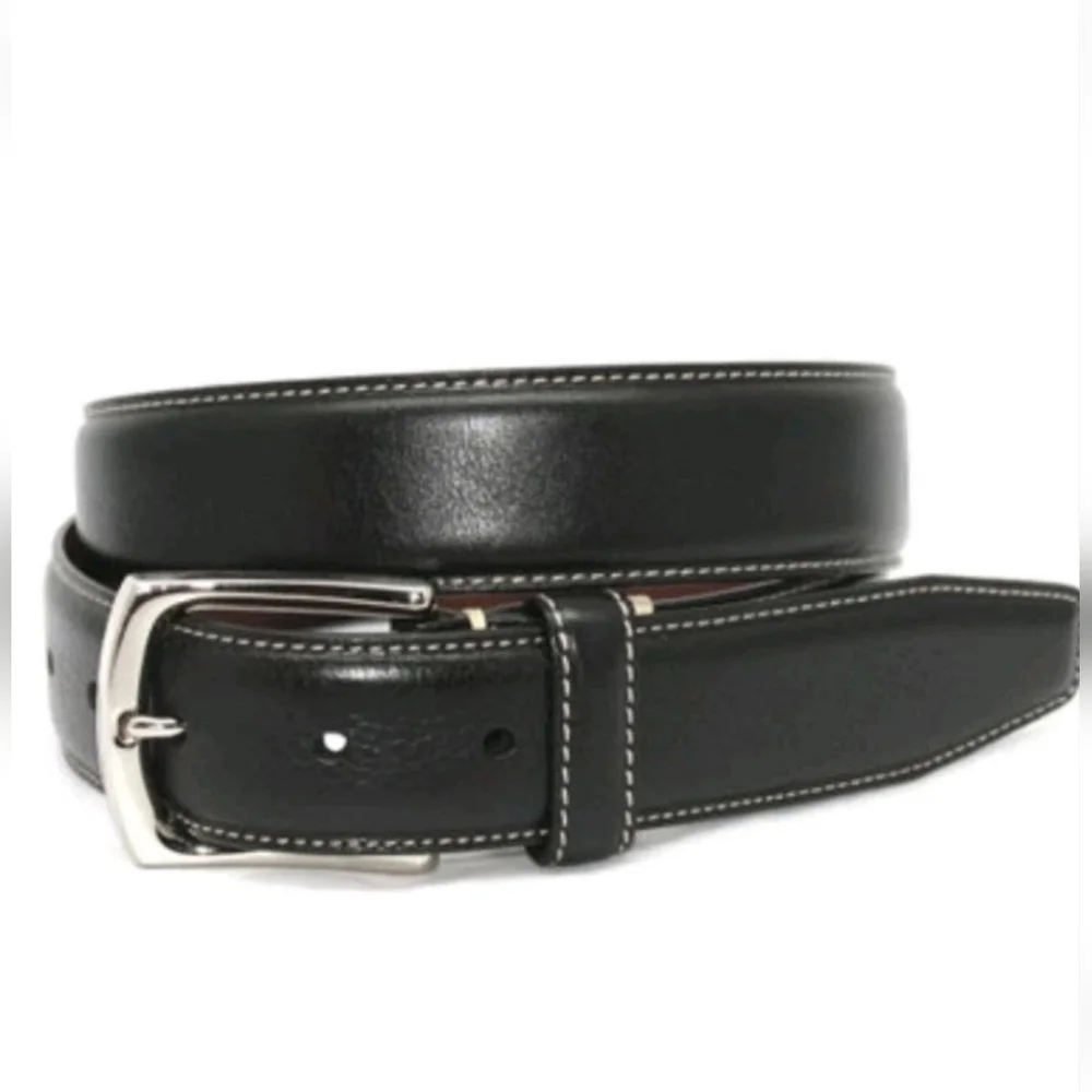 Torino Tumbled Glove Leather Belt Men Sz 36 Black Square Nickel Buckle Western